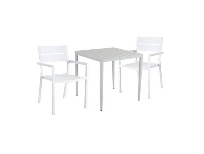 Brafab Delia/Bigby Gartenmöbel-Set mit Gartentisch 76x76 cm, 3-teilig - mit Tisch light grey , Aluminium weiß,stapelbar, Tischbein mit Höhenausgleich,Trendig & bunt von Brafab