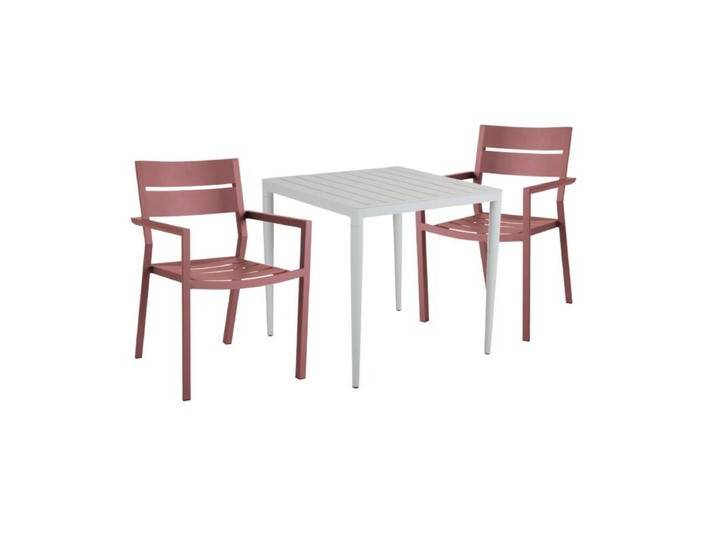 Brafab Delia/Bigby Gartenmöbel-Set mit Gartentisch 76x76 cm, 3-teilig - mit Tisch light grey , Aluminium zin red,stapelbar, Tischbein mit Höhenausgleich,Trendig & bunt von Brafab
