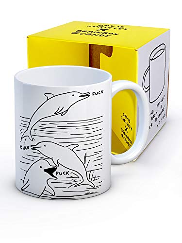 Brainbox Candy Offizielle David Shrigley – unhöfliche Kaffeetasse – in Geschenkbox – Weihnachts- oder Geburtstagsgeschenk für Sie und Ihn – Delfin-Design – exklusiv verkauft von Brainbox Candy