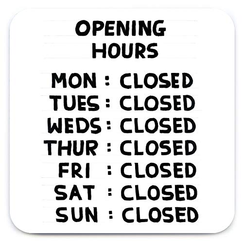 Offizieller David Shrigley 'Opening Hours' lustiger Getränke-Untersetzer von Brainbox Candy