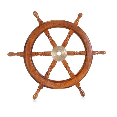 Brainmart Nautisches handgefertigtes Schiffsrad aus Holz, Piratenkapitän, Boot, Willkommen an Bord, Steuerrad zum Aufhängen für Zuhause | Heimdekoration | Bürodekoration (Einfach, 12 Zoll) von Brainmart