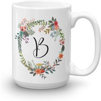 Buchstabe B Monogramm Becher/Blumen Kranz Kaffee Tee Tasse Weihnachtsgeschenk Land Geschenk Für Gärtner Florist Vorhanden von Brainooli