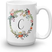Buchstabe C Monogramm Becher/Blumen Kranz Kaffee Tee Tasse Weihnachtsgeschenk Land Geschenk Für Gärtner Florist Vorhanden von Brainooli