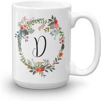 Buchstabe D Monogramm Tasse/Blumenkranz Kaffeetasse Weihnachtsgeschenk Landblumen Geschenk Für Gärtner Florist von Brainooli