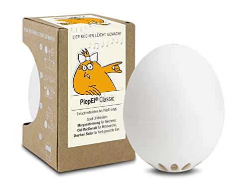 PiepEi Classic Weiß - Singende Eieruhr zum Mitkochen - Eierkocher für 3 Härtegrade - Piep Ei mit 3 Melodien - Lustiges Kochei - Musik Eggtimer - Brainstream von Brainstream
