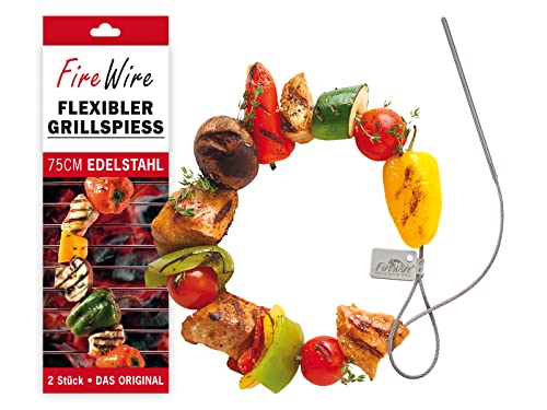 Flexible Grillspieße aus Edelstahl, 75 cm, Set aus 2 Stück, Rostfrei, Schaschlikspieße, Fleisch, Gemüse und Vegan, Gasgrill, Holzkohlegrill, BBQ, Brainstream von Brainstream