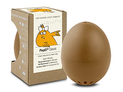 PiepEi Classic Braun - Singende Eieruhr zum Mitkochen - Eierkocher für 3 Härtegrade - Piep Ei mit 3 Melodien - Lustiges Kochei - Musik Eggtimer - Brainstream von Brainstream