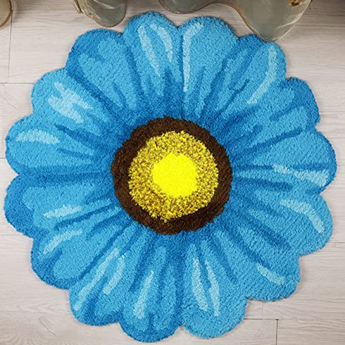 Braiton Sonnenblumen-Fußmatte, Blumenförmiger Teppich, rutschfeste Bodenmatte, Runde Blumen-Bodenmatte, Moderne Bereichsteppiche Für Küche, Wohnzimmer, Heimdekoration,Blau,50cm von Braiton