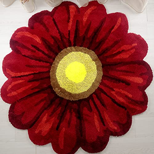 Braiton Sonnenblumen-Fußmatte, Blumenförmiger Teppich, rutschfeste Bodenmatte, Runde Blumen-Bodenmatte, Moderne Bereichsteppiche Für Küche, Wohnzimmer, Heimdekoration,Rot,90cm von Braiton