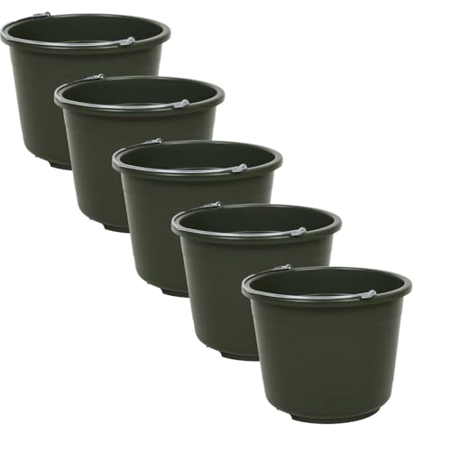 Eimer 20 L – extra stabil – grüner Kunststoffeimer mit Metall-Tragegriff | bruchsicher & glatter Innenboden | robuster Putzeimer, Wassereimer, BAU- und Haushaltseimer (5 Stück) von Brama West