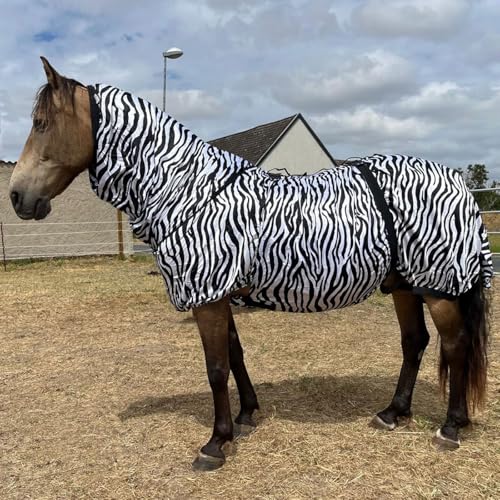 Ekzemerdecke Pferd Zebra mit Halsteil | elastische Einsätze, Bauchlatz & Schweiflatz | Insektenschutz Decke für Sommer | Atmungsaktiv (125) von Brama West