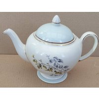 Vintage Myott Es China Ware Fuß Teekanne - Pastellfarben, Farbiges Blätterdesign von Bramblychina