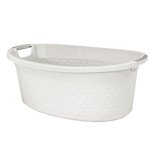 BranQ Cotton Wäschesammler Ovaler Wäschekorb Wäschewanne Ergonomische Griffe 60L Waschbehälter Für Badezimmer (Altweiß) von BranQ Home essential