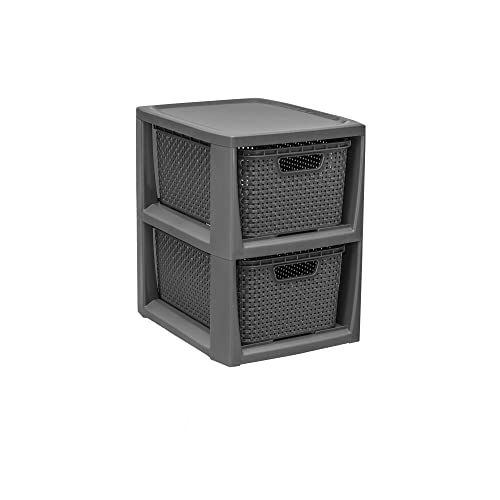 BranQ - Home essential 100% recycelt Kunststoff PP, Ökologisch, Regal in Rattan Design, Anthrazit, 2 Körben BranQ - Home essential 100% recycelt Kunststoff PP, Ökologisch, Regal in Rattan Design, Anthrazit, 2 Körben von BranQ Home essential