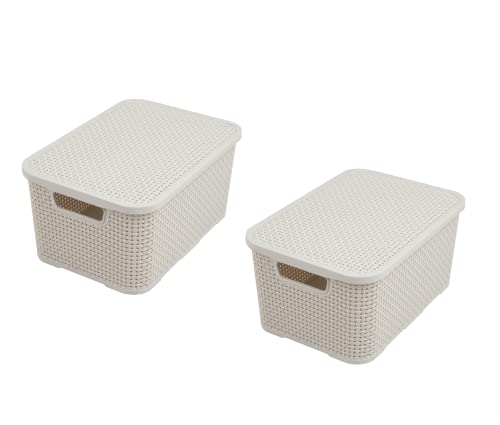 BranQ - Home essential Korb in Rattan Design 2er Set Grösse S 7l, Kunststoff PP, Creme, 7 l von BranQ - Home essential