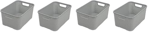 BranQ - Home essential Korb in Rattan Design 2er Set Grösse L 19 l, BPA-frei Kunststoff PP,Hellgrau, 38x27,8x18,5 cm, 2 STK 19l, 2er-Set 19l (Packung mit 2) von BranQ Home essential