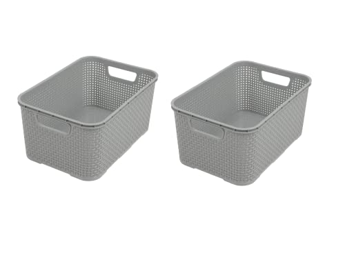 BranQ - Home essential Korb in Rattan Design 2er Set Grösse L 19 l, BPA-frei Kunststoff PP,Hellgrau, 38x27,8x18,5 cm, 2 STK 19l, 2er-Set 19l BranQ - Home essential Korb in Rattan Design 2er Set Grösse L 19 l, BPA-frei Kunststoff PP,Hellgrau, 38x27,8x18,5 cm, 2 STK 19l, 2er-Set 19l von BranQ Home essential