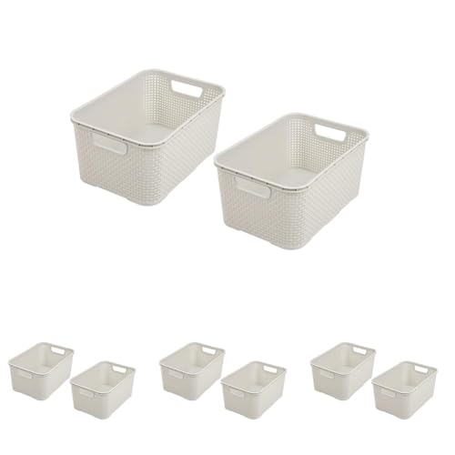 BranQ - Home essential Korb in Rattan Design 2er Set Grösse L 19l, Creme (Packung mit 4) von BranQ Home essential