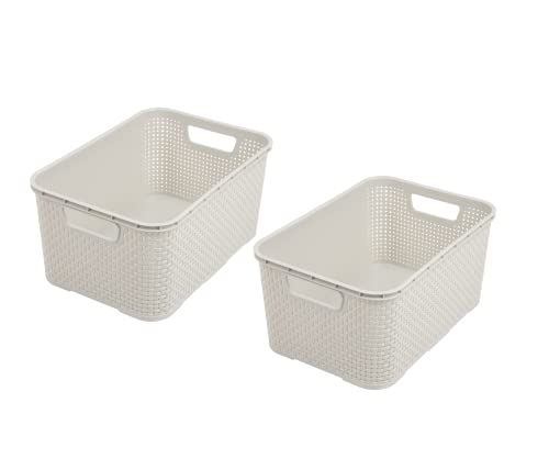 BranQ - Home essential Korb in Rattan Design 2er Set Grösse L 19l, Creme von BranQ Home essential