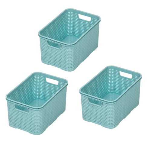 BranQ - Home essential Korb in Rattan Design 3er Set Grösse M 10 l, BPA-frei Kunststoff PP, Minze, 28,8x19,7x16,2 cm, 3 Stk. von BranQ - Home essential