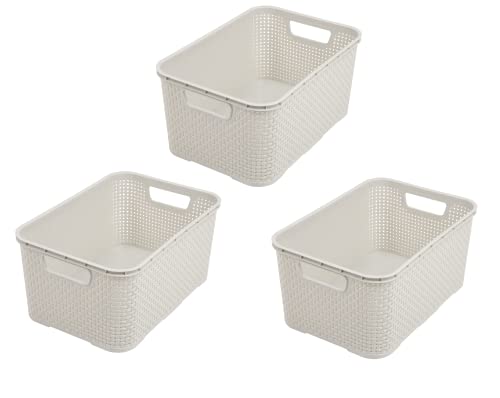 BranQ - Home essential Korb in Rattan Design 3er Set Grösse S 7l, Creme von BranQ - Home essential