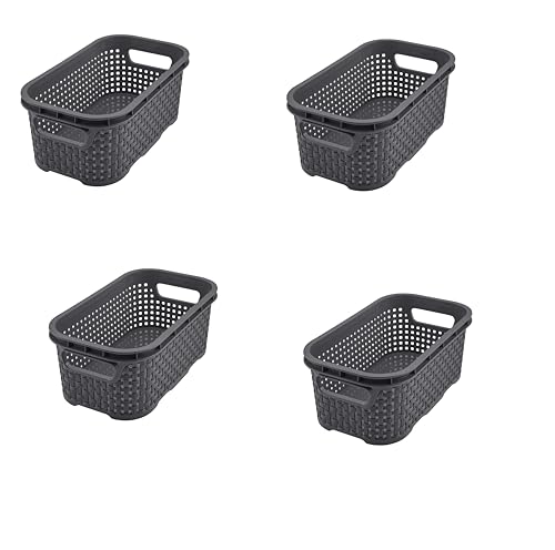 BranQ Home essential Kunststoff Korb in Rattan Design 4er Set Grösse XS 1l, BPA-frei Kunststoff PP, Anthrazit von BranQ - Home essential
