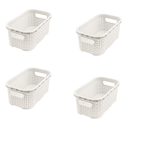 BranQ Home essential Kunststoff Korb in Rattan Design 4er Set Grösse XS 1l, BPA-frei Kunststoff PP, Creme von BranQ - Home essential