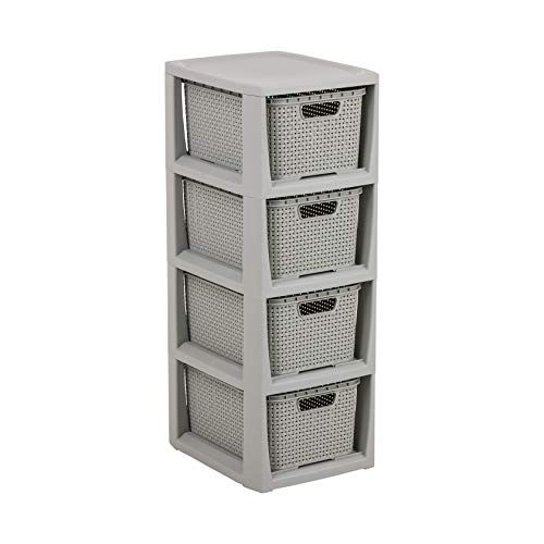 BranQ - Home essential Regal in Rattan Design, BPA-freie Kunststoff PP, Hellgrau, 29,5 x 24 x 64,2 cm, 4 Körben von BranQ Home essential