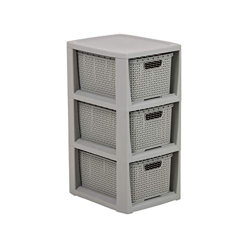 BranQ - Home essential Regal in Rattan Design, BPA-freie Kunststoff PP, Hellgrau, 29,5x24x48,7 cm, 3 Körben von BranQ Home essential