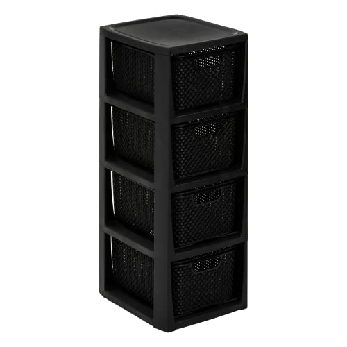 BranQ - Home essential Regal in Rattan Design, BPA-freie Kunststoff PP, Schwarz, 29,5 x 24 x 64,2 cm, 4 Körben von BranQ Home essential