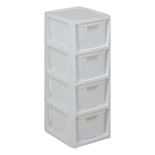 BranQ - Home essential Regal in Rattan Design, BPA-freie Kunststoff PP, Weiß, 29,5 x 24 x 64,2 cm, 4 Körben von BranQ Home essential