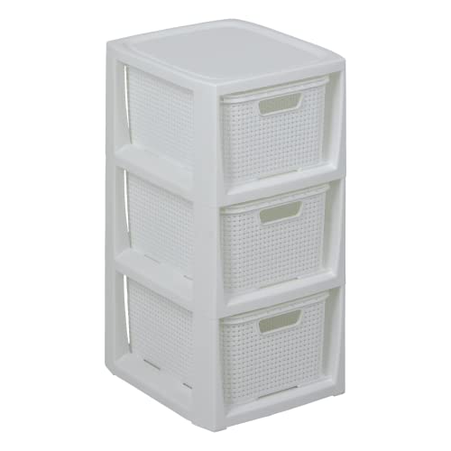 BranQ - Home essential Regal in Rattan Design, BPA-freie Kunststoff PP, Weiß, 29,5x24x48,7 cm, 3 Körben von BranQ Home essential