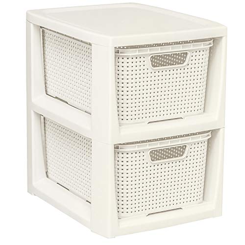 BranQ Home essential Regal in Rattan Design, Kunststoff PP, Creme, 29,5 x 24 x 32,8 cm von BranQ Home essential