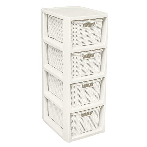 BranQ - Home essential Regal in Rattan Design, Kunststoff PP, Creme, 29,5 x 24 x 64,2 cm von BranQ Home essential