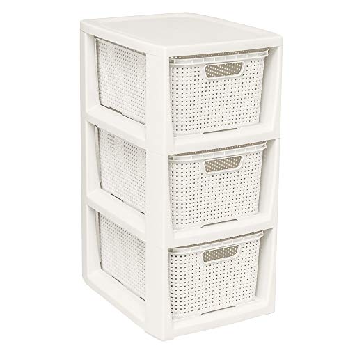 BranQ - Home essential Regal in Rattan Design, Kunststoff PP, Creme, 29,5x24x48,7 cm von BranQ - Home essential