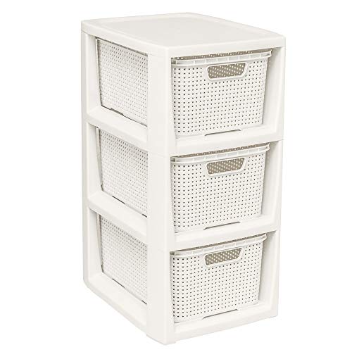 BranQ - Home essential Regal in Rattan Design, Kunststoff PP, Creme, 29,5x24x48,7 cm von BranQ Home essential