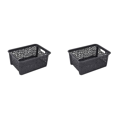 BranQ - Home essential Universeller, multifunktionaler, erstellbarer Aufbewahrungskorb in Bamboo Design, BPA-frei Kunststoff, Grösse L -12,7 Ltr., 1 Stk., Anthrazit (Packung mit 2) von BranQ - Home essential