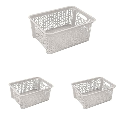 BranQ - Home essential Universeller, multifunktionaler, erstellbarer Aufbewahrungskorb in Bamboo Design, BPA-frei Kunststoff, Grösse L -12,7 Ltr., 1 Stk., Creme (Packung mit 3) von BranQ - Home essential