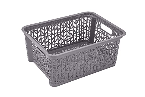 BranQ - Home essential Universeller, multifunktionaler, erstellbarer Aufbewahrungskorb in Bamboo Design, BPA-frei Kunststoff, Grösse M - 5,4 Ltr., 1 Stk., Hellgrau von BranQ Home essential