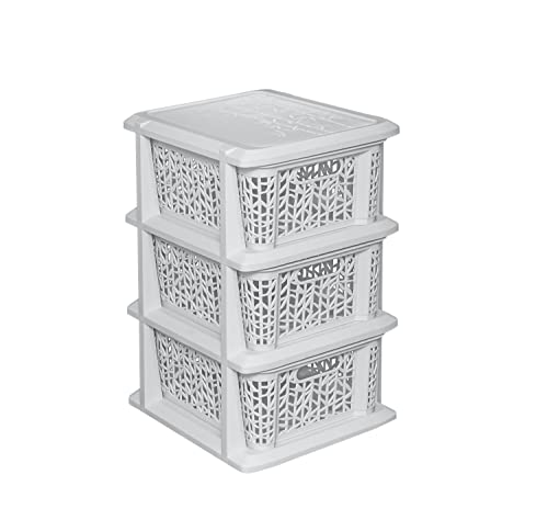 BranQ - Home essential Universelles, multifunktionales Regal in Bamboo Design, BPA-frei Kunststoff, 3 Körben, Creme von BranQ Home essential