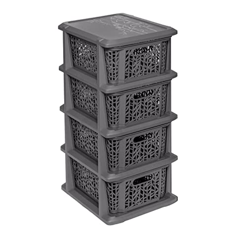 BranQ - Home essential Universelles, multifunktionales Regal in Bamboo Design, BPA-frei Kunststoff, 4 Körben, Anthrazit von BranQ Home essential