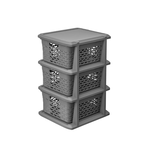 BranQ Home essential Universelles, multifunktionales Regal in Cotton Design, BPA-frei Kunststoff, 3 Körben, graubraune Farbe von BranQ Home essential