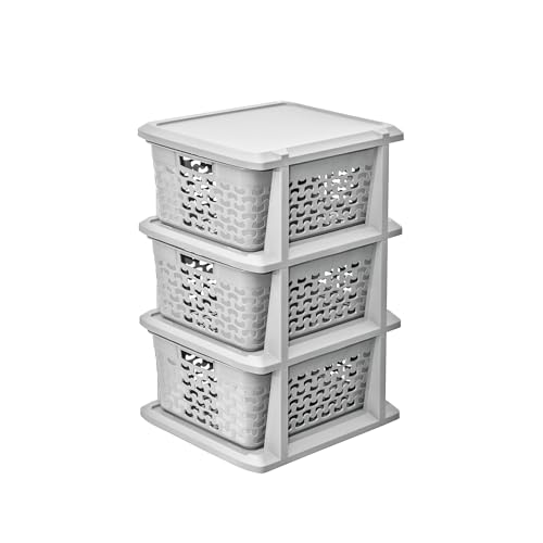 BranQ Home essential Universelles, multifunktionales Regal in Cotton Design, BPA-frei Kunststoff, 3 Körben, hellgrau Farbe von BranQ Home essential