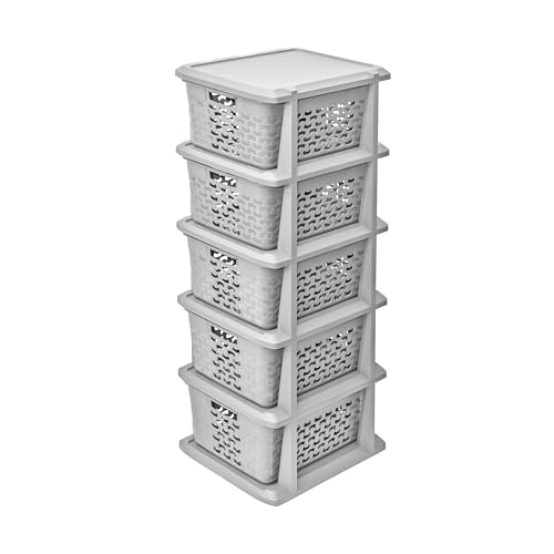BranQ Home essential Universelles, multifunktionales Regal in Cotton Design, BPA-frei Kunststoff, 5 Körben, hellgrau Farbe von BranQ Home essential