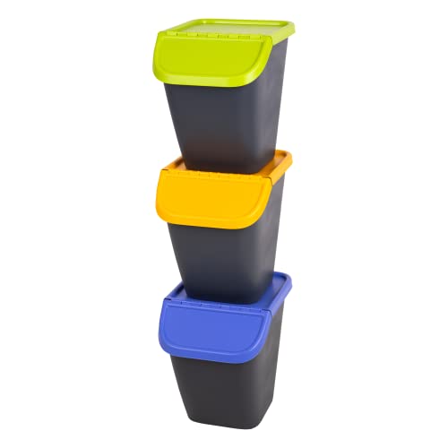 BranQ - Home essential ein Set mit 3 Mülleimern PELIKAN, mit praktisches Mülltrennsystem, 29,5 x 39 x 36 cm (LxBxH), Anthrazit von BranQ Home essential