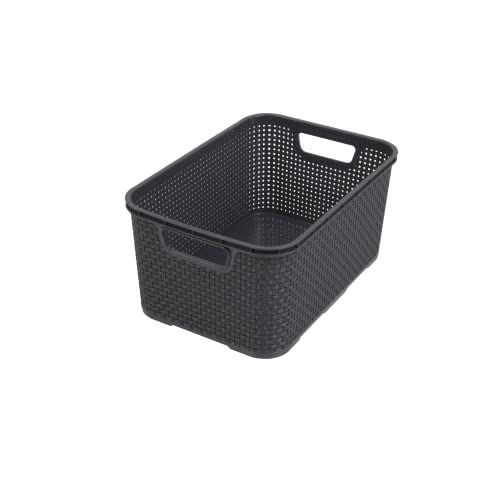 BranQ - Home Essential universeller, multifunktionaler Korb in Rattan Design, Grösse L 19 l, BPA-frei Kunststoff PP, Anthrazit, 38x27,8x18,5 cm von BranQ - Home essential