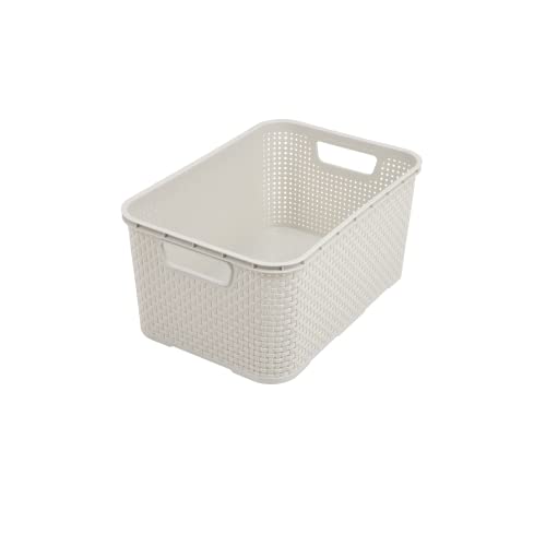 BranQ - Home essential universeller, multifunktionaler Korb in Rattan Design, Grösse L 19 l, BPA-frei Kunststoff PP, Creme, 38x27,8x18,5 cm von BranQ - Home essential