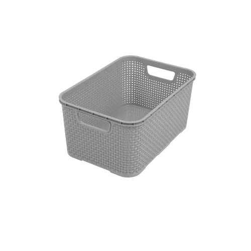 BranQ - Home Essential universeller, multifunktionaler Korb in Rattan Design, Grösse M 10 l, BPA-frei Kunststoff PP, Hellgrau, 28,8x19,7x16,2 cm von BranQ Home essential