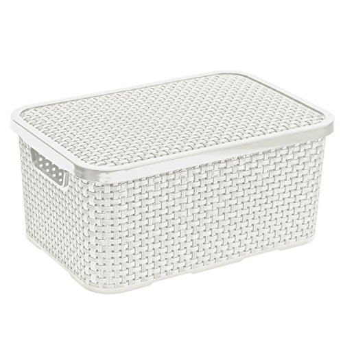 Branq Rattan Aufbewahrungsbox mit Deckel Box Kiste Aufbewahrungsbehälter (7L, Weiß) von Branq