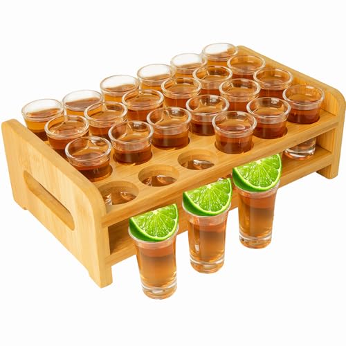 Schnapsglas Schnapsglas-Set, schnapsgläser 24 Stück, 15 ml-20 ml, Schnapsglas-Halter, klares Glas für Party, Club, Bar, Spirituosen (15 ml-20ml, 24 Stück) von Supwinnet